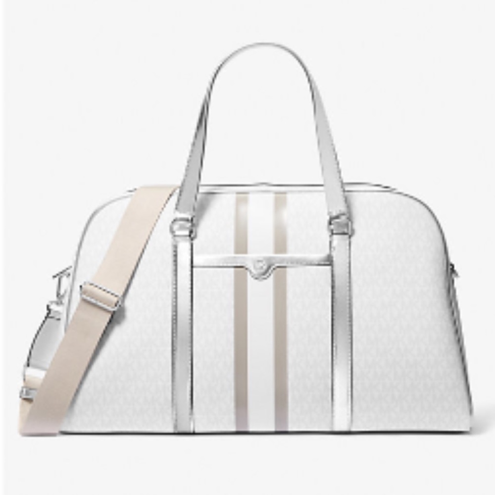 Jet Set Travel Extra-Large Striped Metallic Signature Logo Weekender Bag - Picture 3 of 8